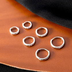925 Sterling Silver Minimalist Bohemian Round Ear Buckle for Women Hoop Earring Jewelry Accessories