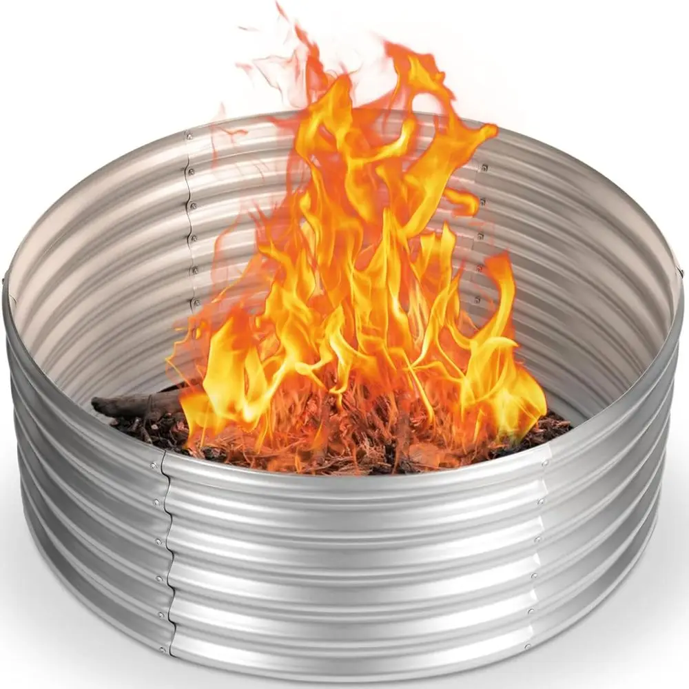 

48 Round Wood Burning Fire Pit Ring, 4T Galvanized, Outdoor Fireplace, 18 High, Backyard Campfire, 4x4x1.5T