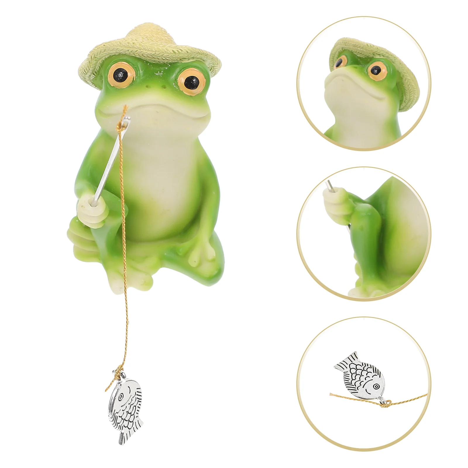 Frog Landscape Sculpture Resin Outdoor Garden Pond Rockery Decor Lifelike Animal Statue Weather Resistant Fishing Pose