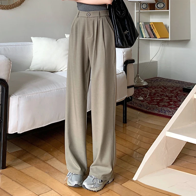 Women\'s New Spring And Summer Korean Solid Color Straight Suit Pants High Waist Loose Thin Temperament Nine Small Suit Pants