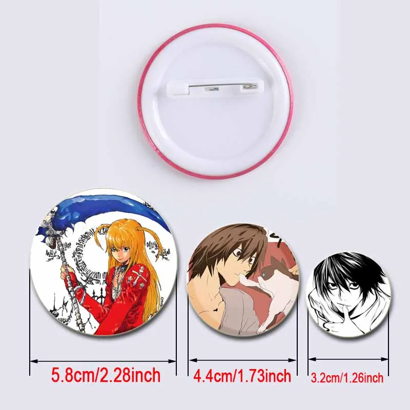 Anime Character L Lawliet Light Yagami Misa Amane Nate River Round Pins Cartoon Badge Snap-in Brooches for Clothes Decoration