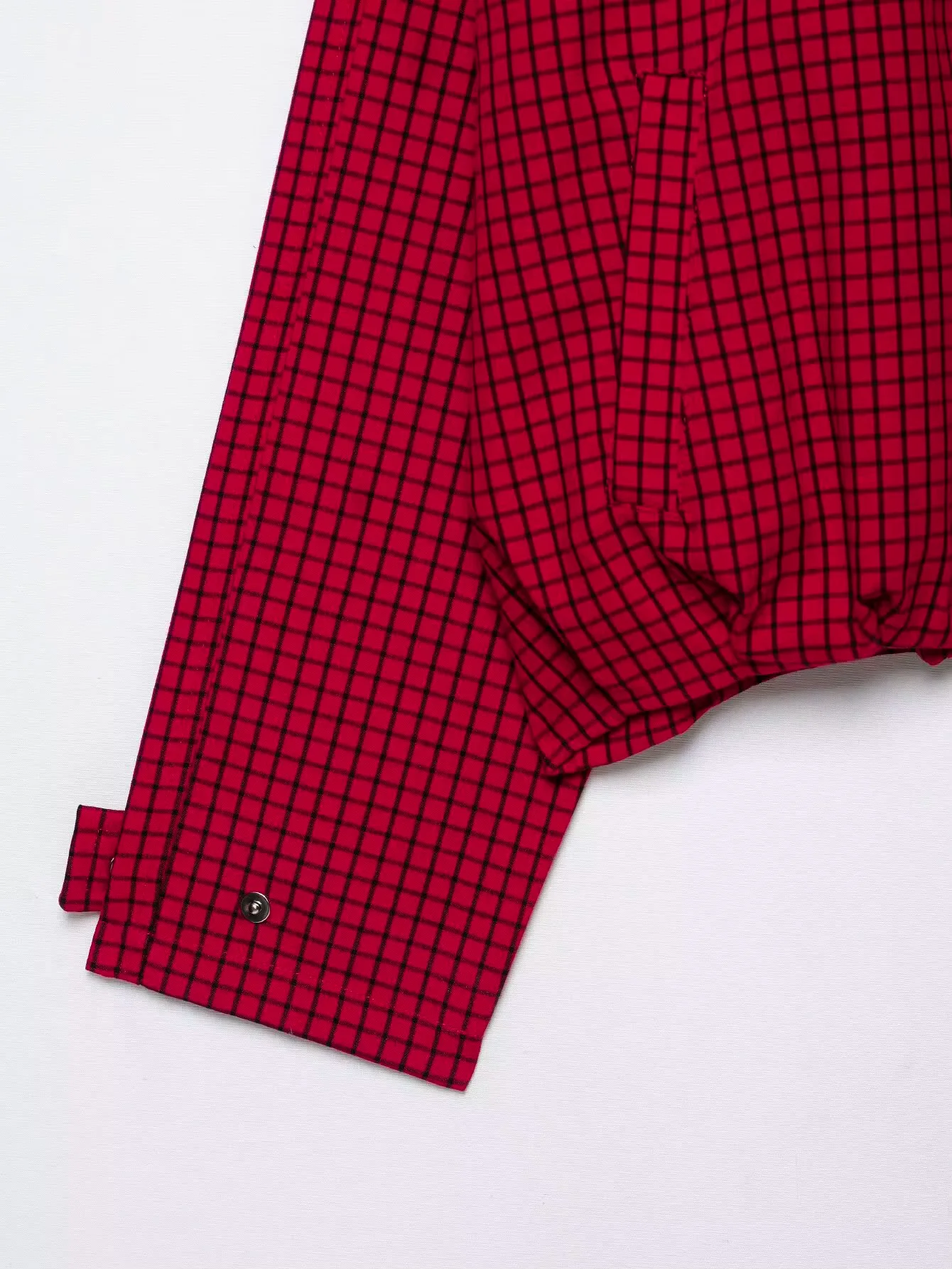 HH Damen Vintage Dünne Karierte Stehkragenjacke Y2K-Stil Lose Doppeltaschen Rote Oberbekleidung Frühling Herbst Mode Streetwear – Detail 5