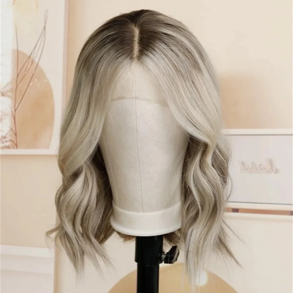 Picture 5: 100 Human Hair Ash Blonde Highlight Brown Ombre Wigs Transparent 13X4 Lace Front Wig Natural Wave Wigs Brazilian Remy Hair Wigs