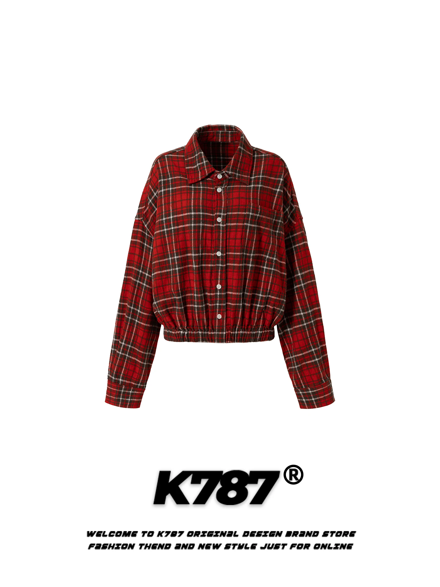 

K787 Американская ретро-рубашка в красную клетку с длинным рукавом для женщин, приталенная, стройнящая, повседневная, в стиле lazy style, хлопковая, осенняя
