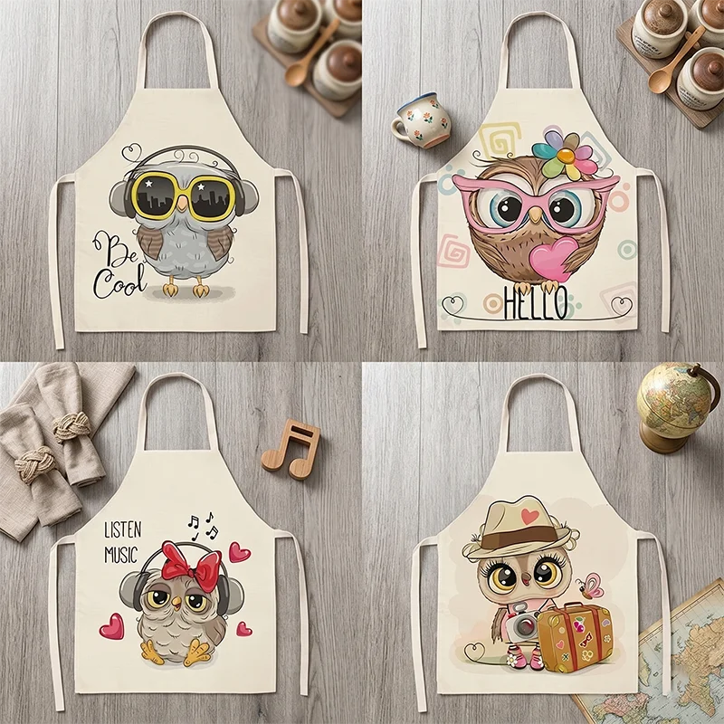 

Funny Animal Owl Wearing Glasses Apron Fabric Kitchen Chef Bib Baking Cooking Cleaning Gardening Pinafore Cafe Uniform