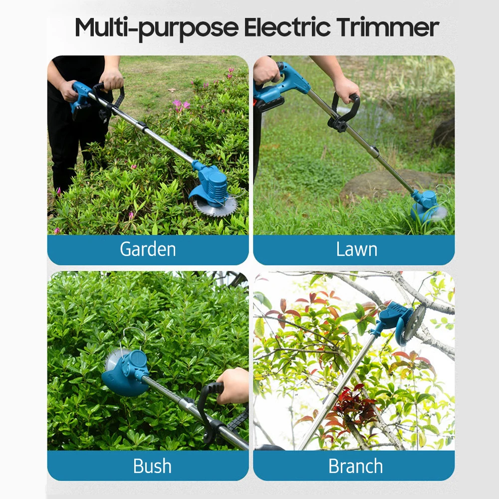 21V Telescopic Handheld Cordless Grass Trimmer Electric Lawn Mower 2 Pack 1500mAh Rechargeable Battery Fast Charger Multi Functi