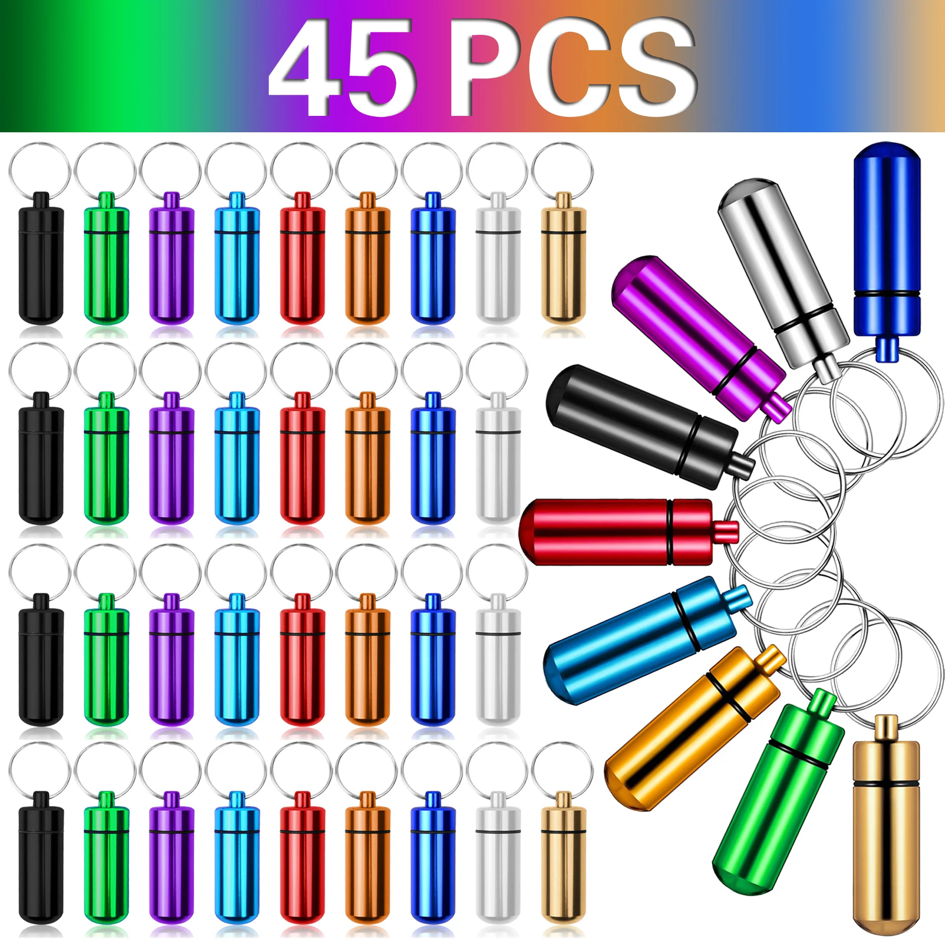 45Pcs Pill Holder Keychain Waterproof Pill Fob Case Box