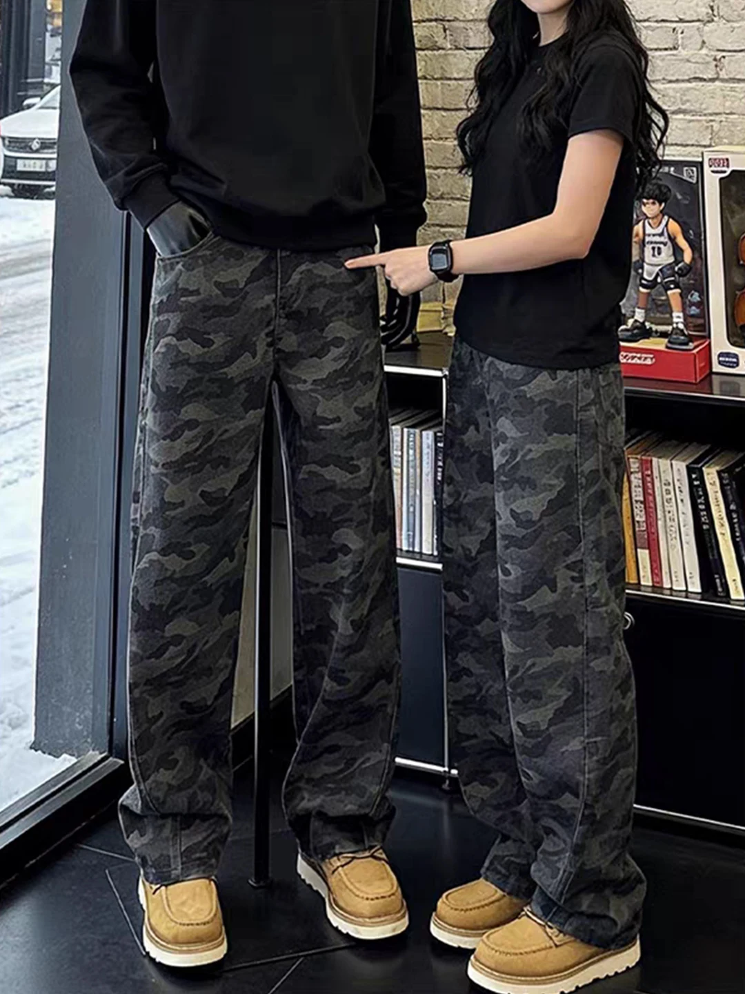 

American Retro Camouflage Jeans Men's Spring High Street Vibe Flared Knife Logging Straight Workwear Trousers