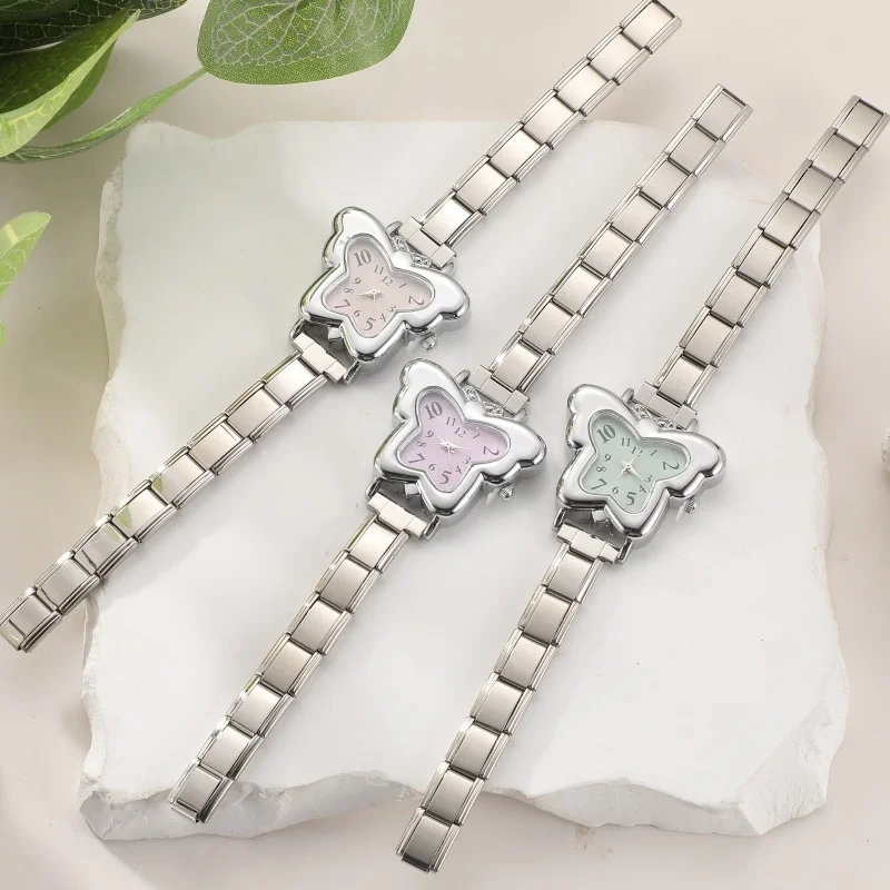 Y2K – montre en acier inoxydable en forme de papillon, haute qualité, Bracelet à main pour hommes et femmes, 9mm, bricolage, breloque italienne, bijoux