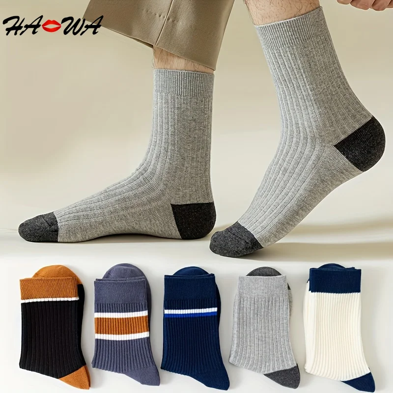 HA WA 5 Pairs Breathable Cotton Sports Stockings Men Anti-odor Sweat Absorbent Bamboo Socks Comfy Breathable Socks Spring Summer