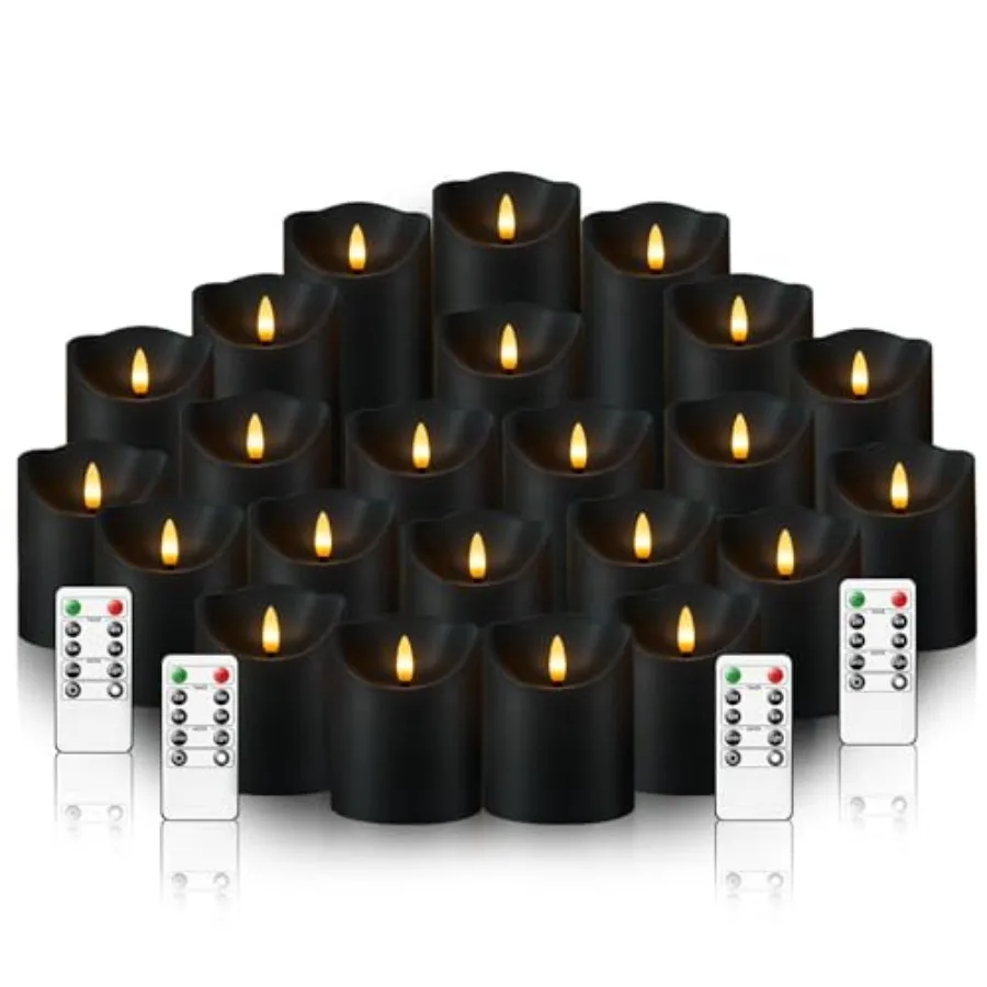 Flameless LED Candles Battery Operated with Remote and Timer, Flickering Electric Fake Plastic Pillar Candles Set of 24 D3 x H