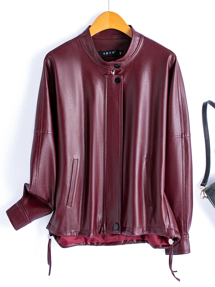   Ning 本革ジャケット女性のルーズショートファッショナブルなシープスキンコート春秋の新しいスタイルプラスサイズ痩身