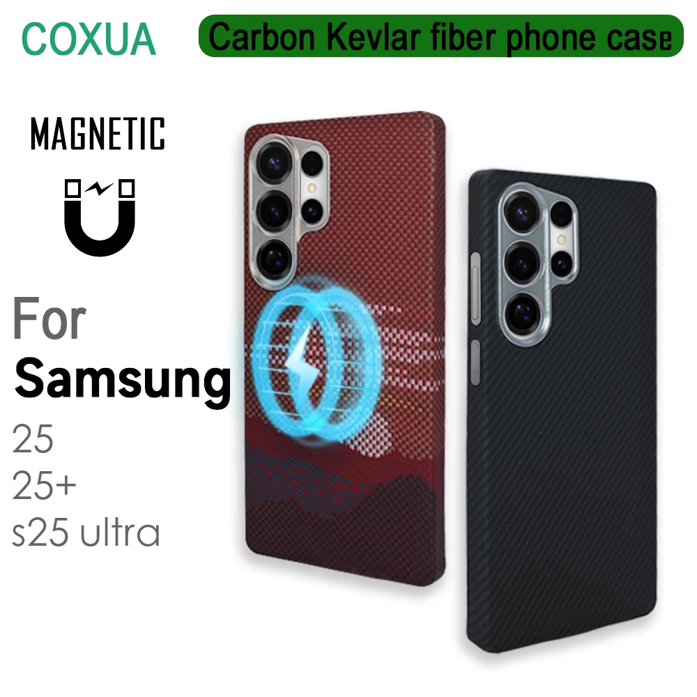 

Magnetic Carbon Fiber Case For Samsung Galaxy S25 Ultra/S25+/25 Magsafe Case Aramid Fiber Cover for Galaxy S25ultra/25 Plus Case