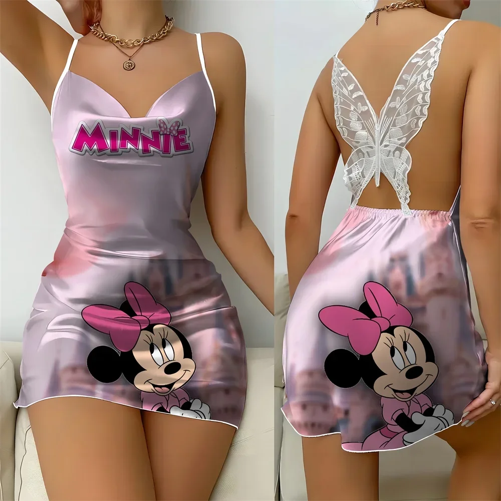 Summer Comfortable Sleeping Dress for Women Sexy Hot Female Pajama Ruffled Edge Design Women's Nightwear with Cartoon Pattern