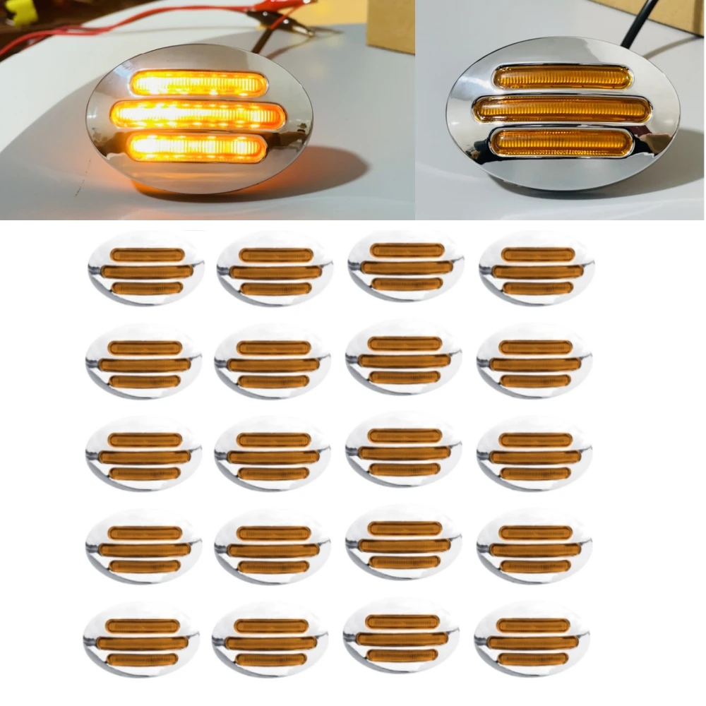 

20PCS Amber Oval 13LED Side Marker Light 3Inch Flatline Clearance Light Freightliner RV Lorry Truck 12V Trailer Side Lights