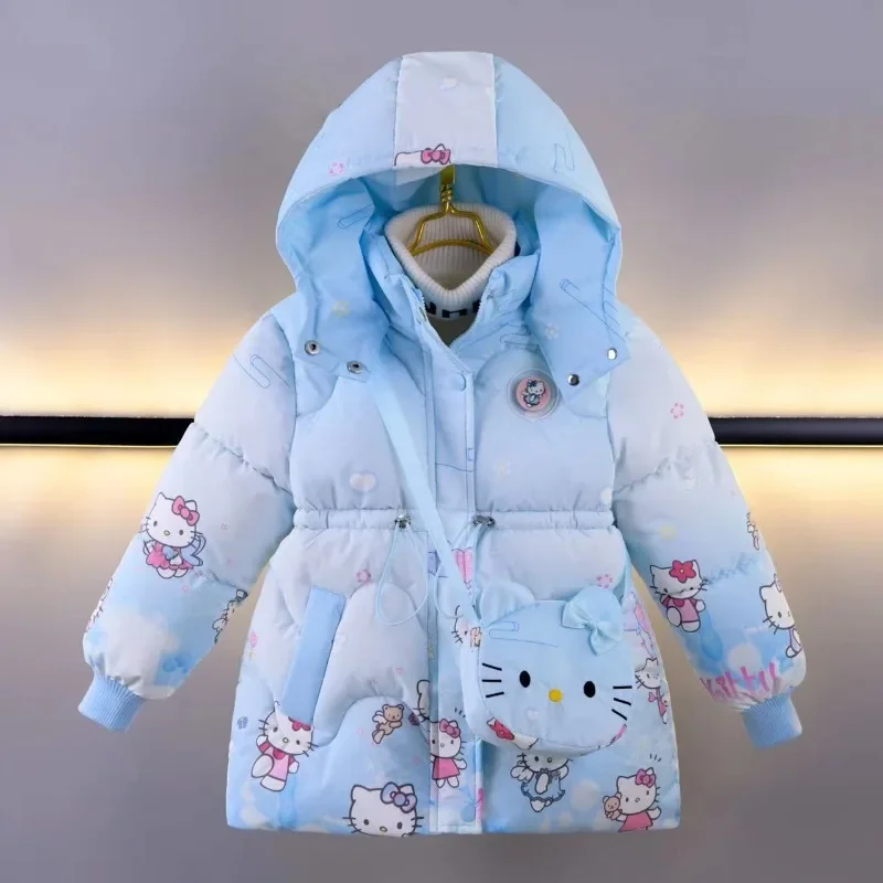 2024 Winter Girls Down Jackets Coats 4-8 Years Kids Sanrio Hello Kitty Fashion Thicken Warm Snow Coat Children Hooded Long Parka