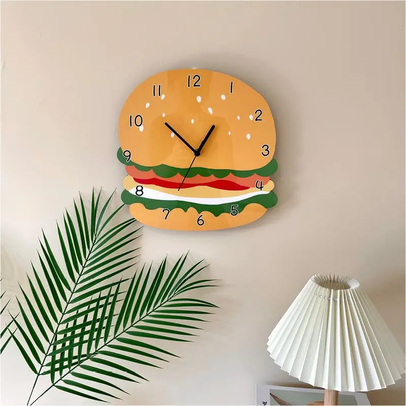 

Cartoon Creative Hamburg Decorative Wall Watches Fast Food Fried Chicken Restaurant kindergarten Personalized Mute Wall Clock