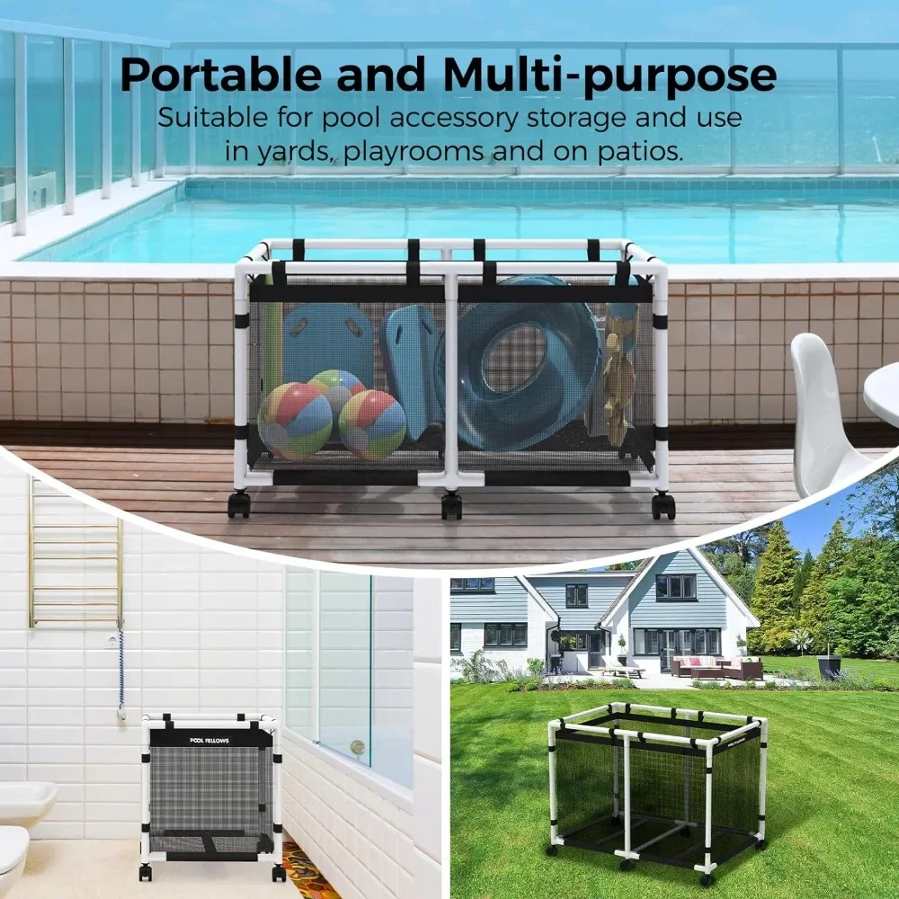 Pool Storage Bin, 90 Gallons, Holder for Noodles, Toys, Floats, Towels, Mesh Organizer for Swimming Equipments, Mini Plus Style