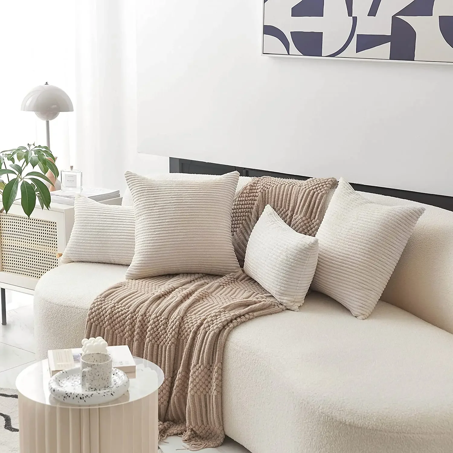 リビングルーム用の居心地の良いコーデュロイクッションカバー、ソファ枕装飾、北欧の家の装飾、45x45cm