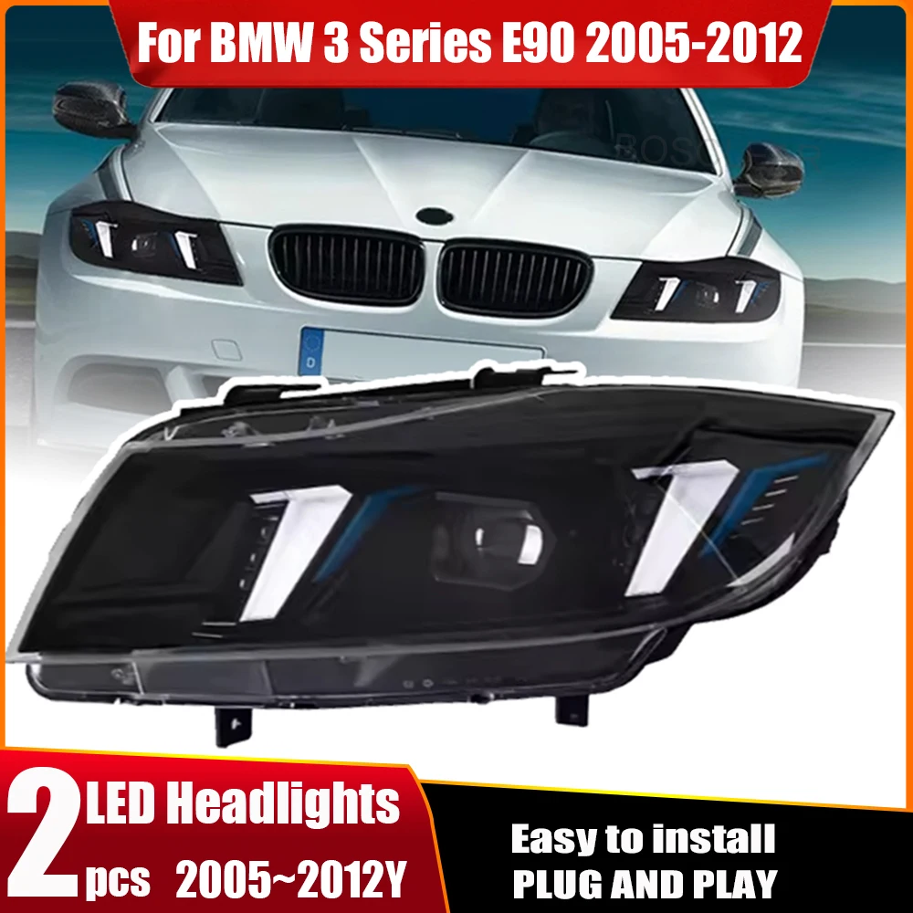 

Автомобильные светодиодные фары в сборе для BMW 3 серии 330i 320i E90 2005-2012, автоматические противотуманные фары DRL, стоп-сигнал, указатель поворота, Plug and Play