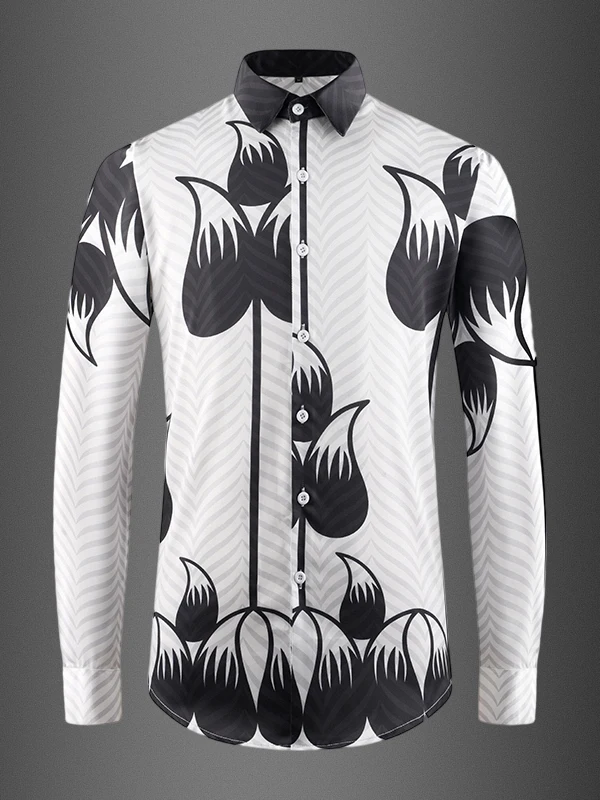 

Ele Floral Print Long Sve Casual irt for Men Spring New Sle Lightweight Luxury Faionable Breathable Polyester Fiber