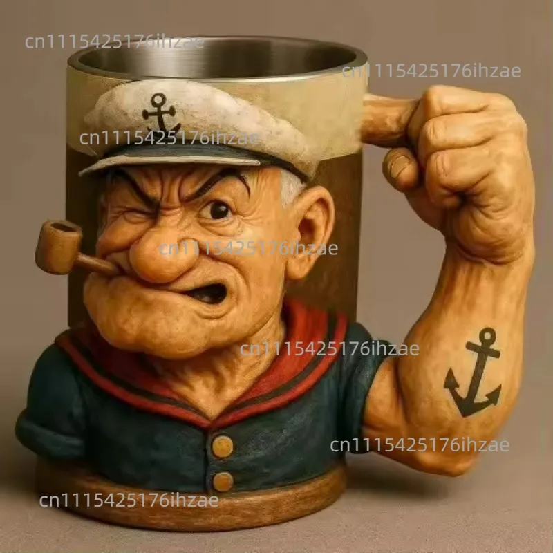 New Popeye Power Mu with liner, Pinda mug, Popeye salute
