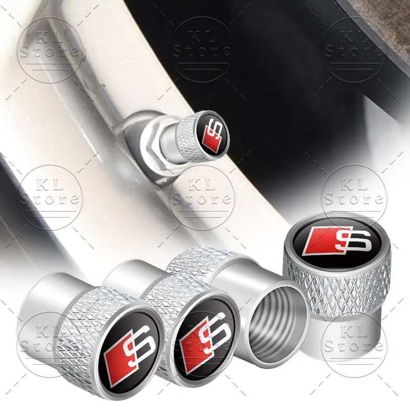 4Pcs S LINE Logo Car Wheel Tire Valve Air Stem Caps Dust-proof Cover Decor For Sline A4 A5 A6 A7 A8L Q6 Q7 Q8 S6 S7 SQ5 SQ7