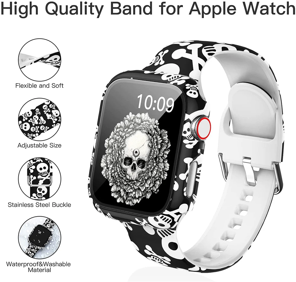 44mm Pattern Printed Silicone Strap For Apple Series 6 7 Smart Watch I7 T100 Plus For SmartWatch T500 X6 X8 Max W26 W27 W37 Pro