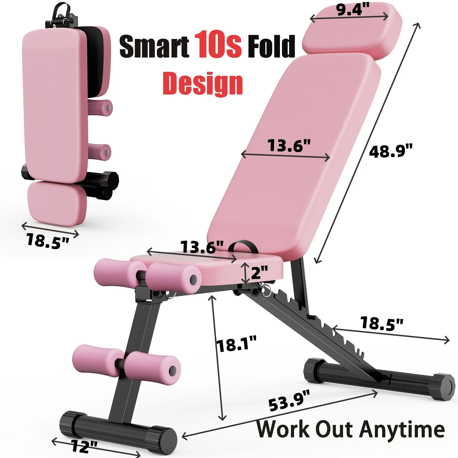 

10-Position Adjustable Weight Bench, Foldable Heavy-Duty Workout Bench for Home Gym Strength Training