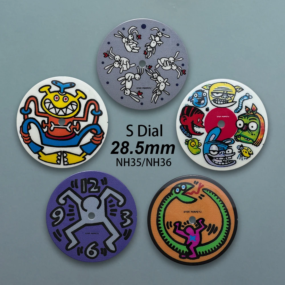 

28.5mm S Logo Cartoon Dial Fit NH35/NH36/4R/7S Japan Movement Enamel High Quality Colorful Dial Watch Accessories