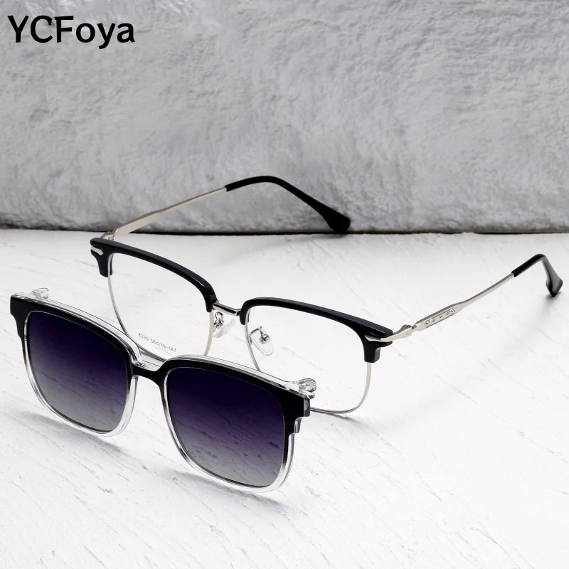 

YCFoya New Fashion Ultra-Light TR90 Alloy Magnetic Clip-On Business Optical Prescription Full Frame Men's Glasses 8330