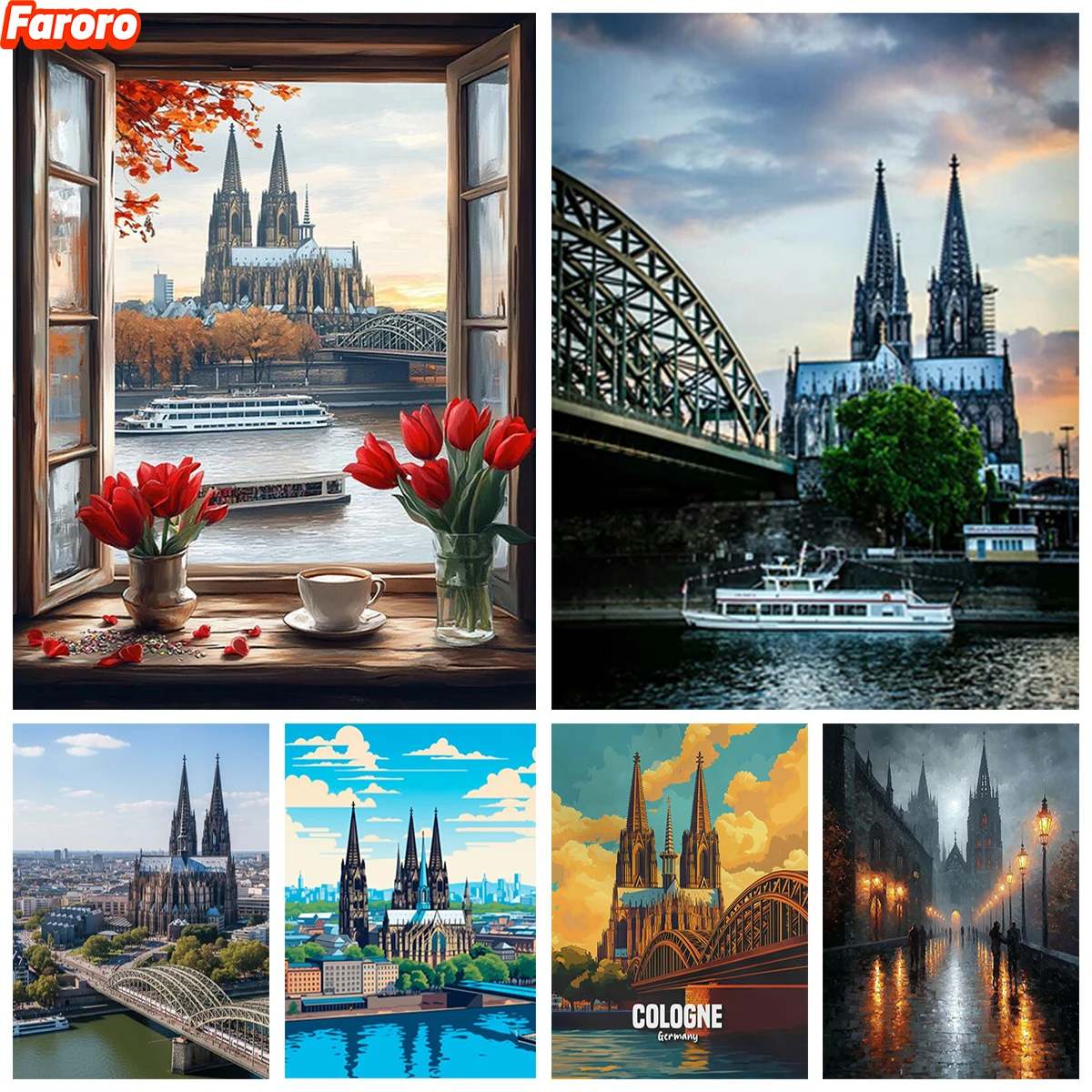 

The View Outside the Window 5D Diamond Painting Cologne Cathedral Mosaic DIY Diamond Embroidery Gothic Home Wall Decor DIY Gift