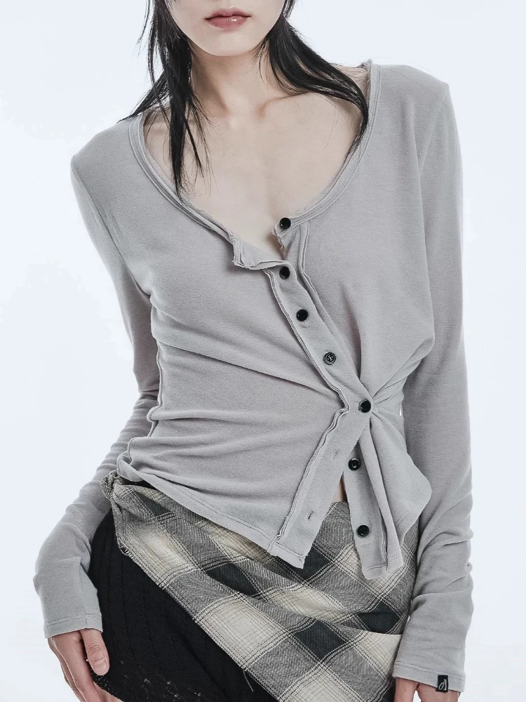 

Matakawa Y2k Clothes Irregular T Shirt for Women Solid Spring Autumn Ropa De Mujer Korean Fashion Slim Vintage Sexy Short Tees