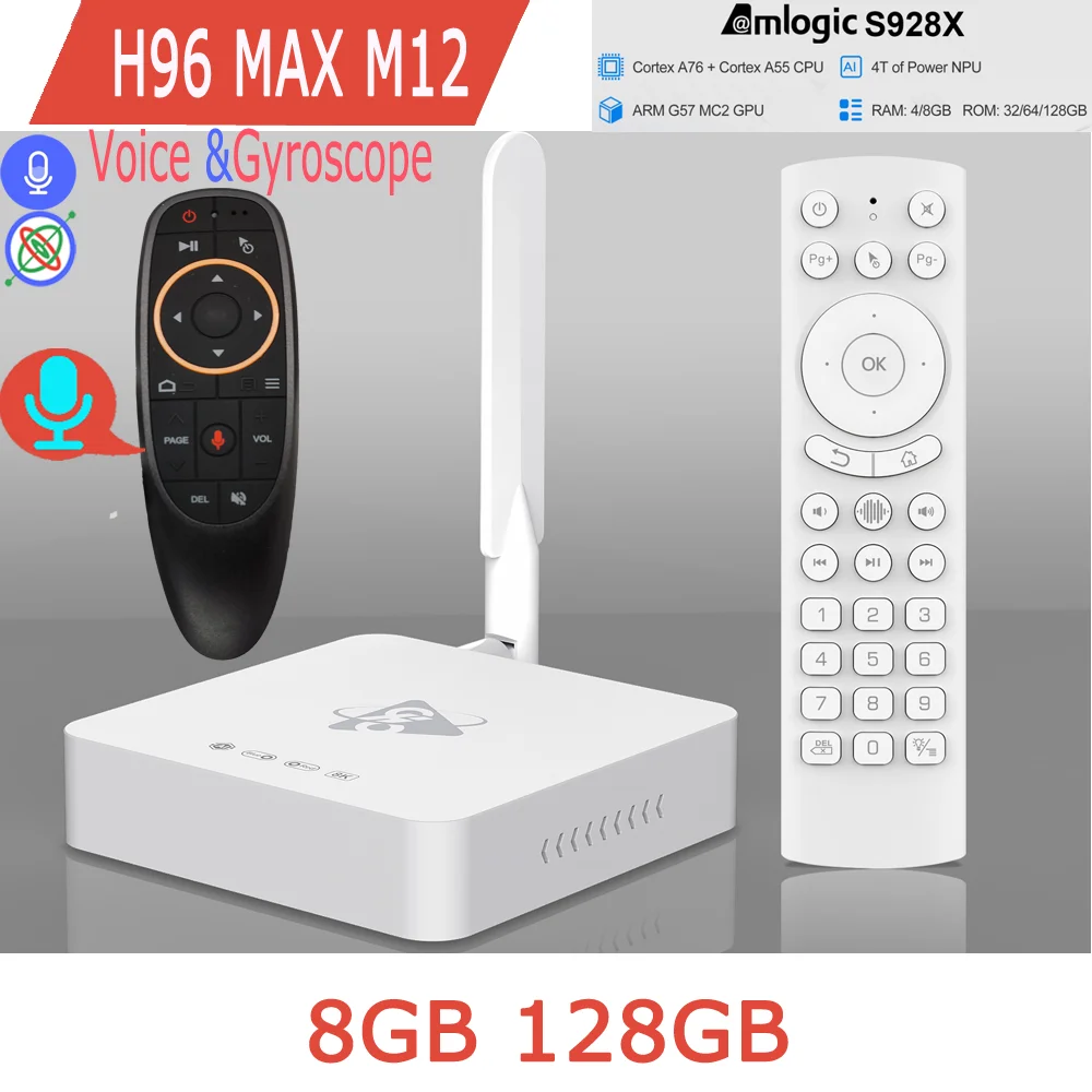 Amlogic S928X AI Smart TV Box 4T NPU Android 11.0 8K HDR 1000M LAN WIFI6 Dual Band Wifi 2.4G 5G BT5.4 4GB 128GB H96 Max M12