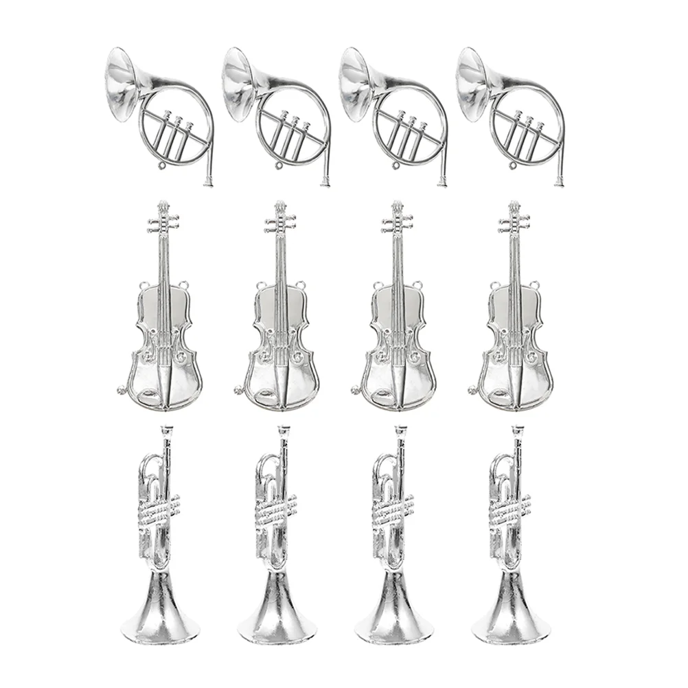

12 Pcs Wreath Decorations Musical Instrument Model Child Toy Christmas Tree Trumpet Keychain 15X5X1CM Plastic