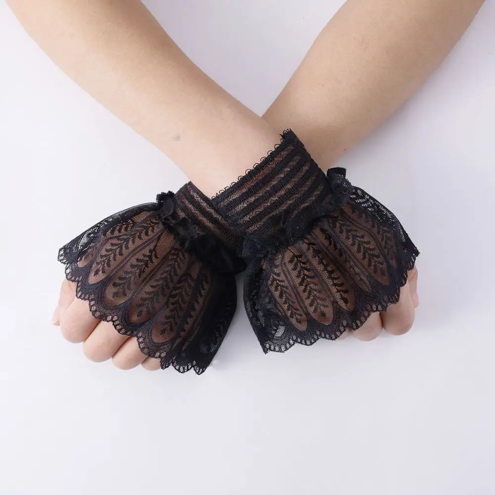 Women Lace Fake Sleeves Mesh Decorative Detachable Cuffs Elegant Floral Wrist Warmer Layering Accessories For Sweatshirt Sweater
