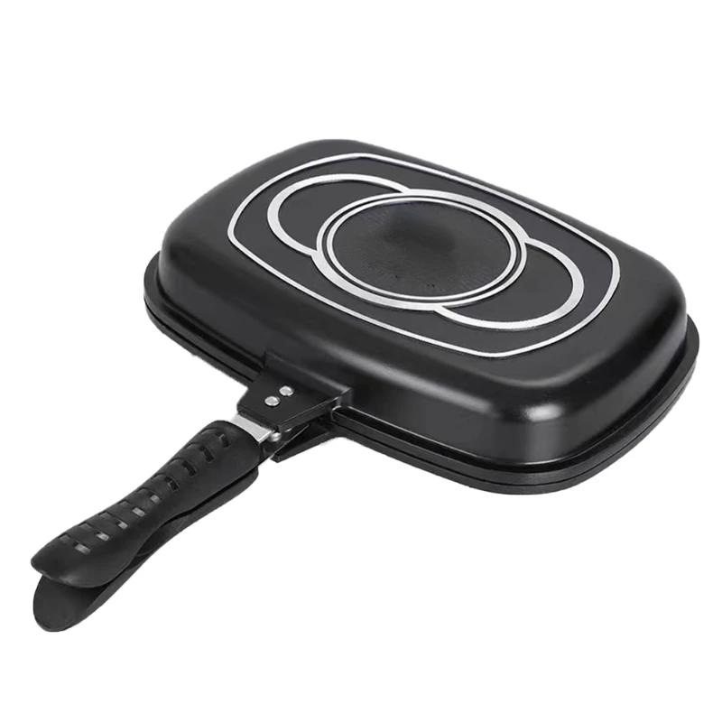 Camping Double Sided Cooking Frying Pan Home Kitchen Breakfast Square Omelette Tray Cast Aluminium Non Stick Indoor Outdoor