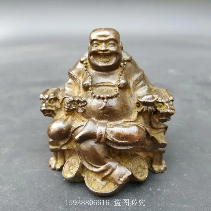 Antiques, Bronze Wares, Antiques, Miscellaneous Collections, Ancient Purple Copper Blessing Bags, Maitreya Buddha Gives Wealth