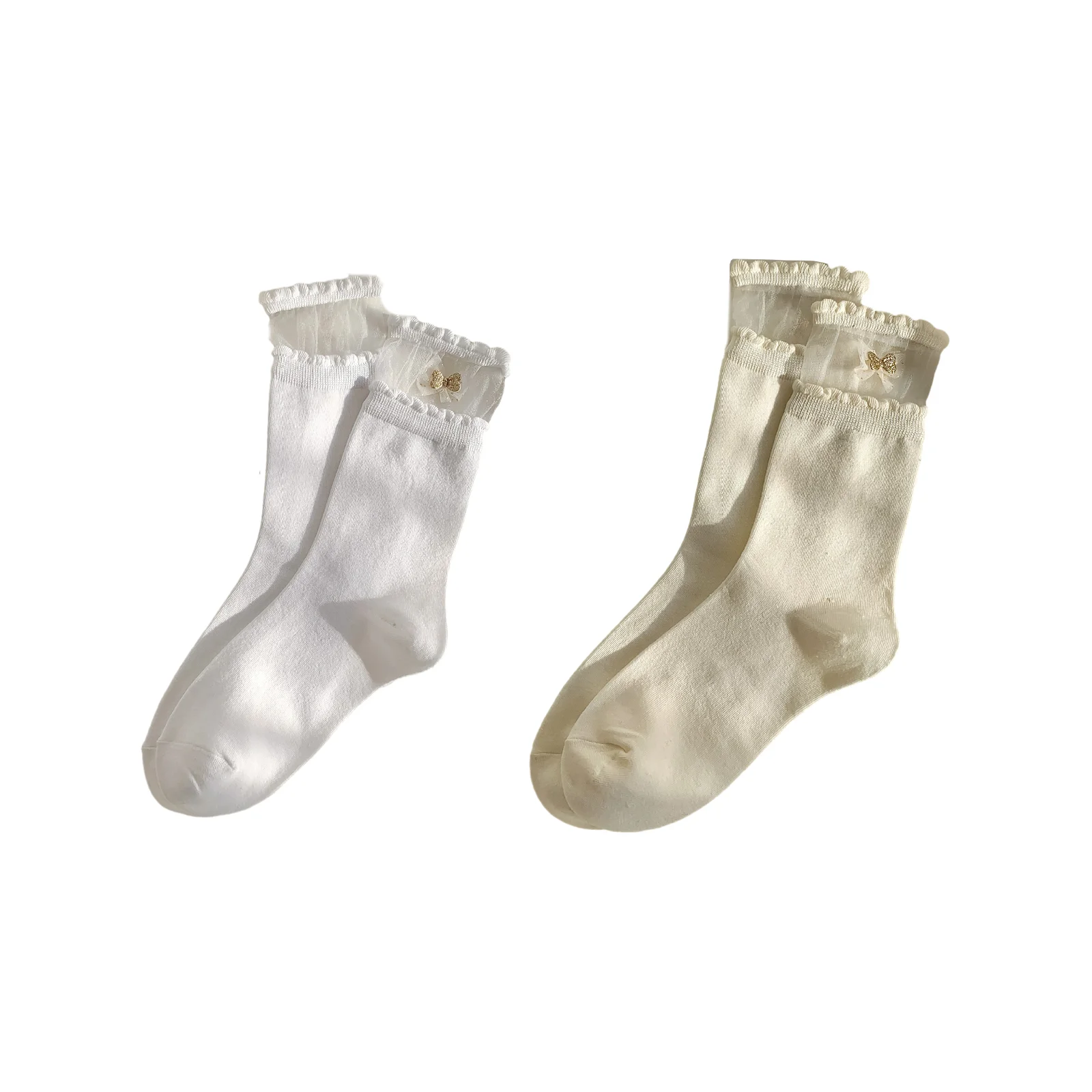 

Весенне-летний комплект носков однотонных цветов: белые + бежевые, набор женских носков.