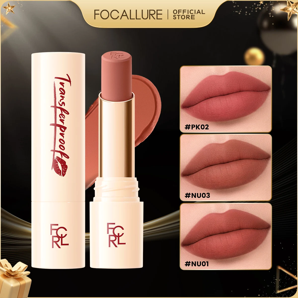 FOCALLURE Leichter, matter Lippenstift, wasserdicht, transferfest, Lippenbalsam, hochpigmentiert, feuchtigkeitsspendend, Lippentönung, Make-up-Kosmetik