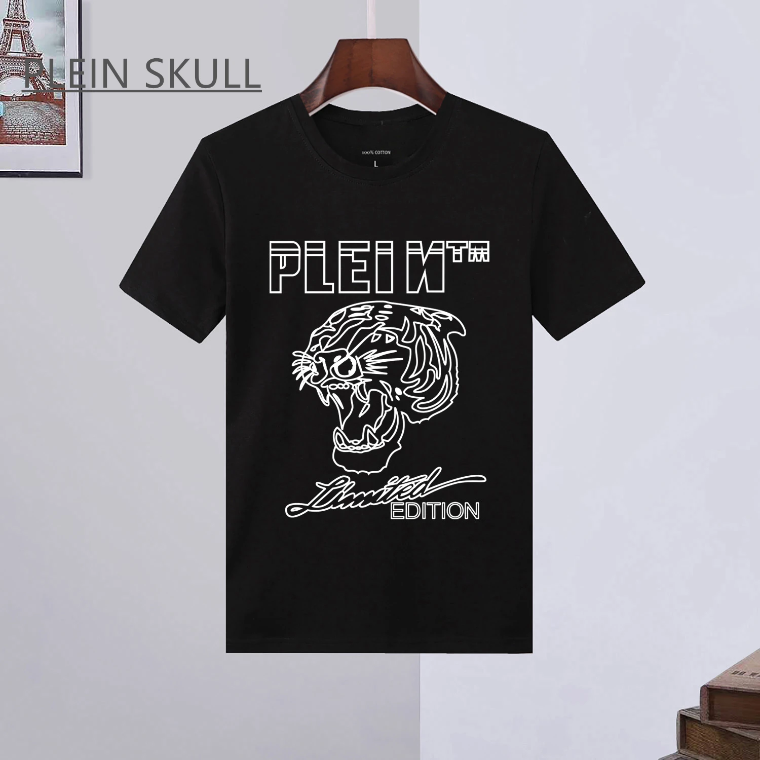 

Luxury Men's T-shirt Punk Hip Hop Outdoor Fitness Sports Short Sleeve Top Round Unisex Trend PLEIN SKULL Neck Tee Summer