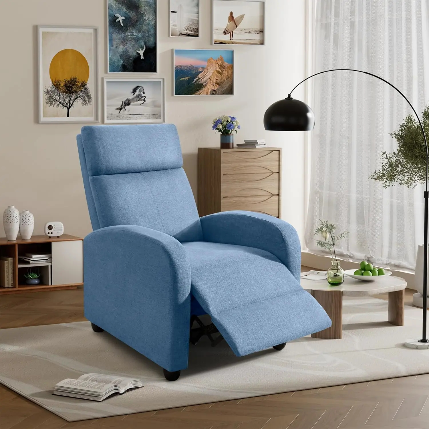 Chair for Living Room Adjustable Fabric Reclining Chair Home Theater Seating Modern Winback Single Sofa for Adults with Footrest