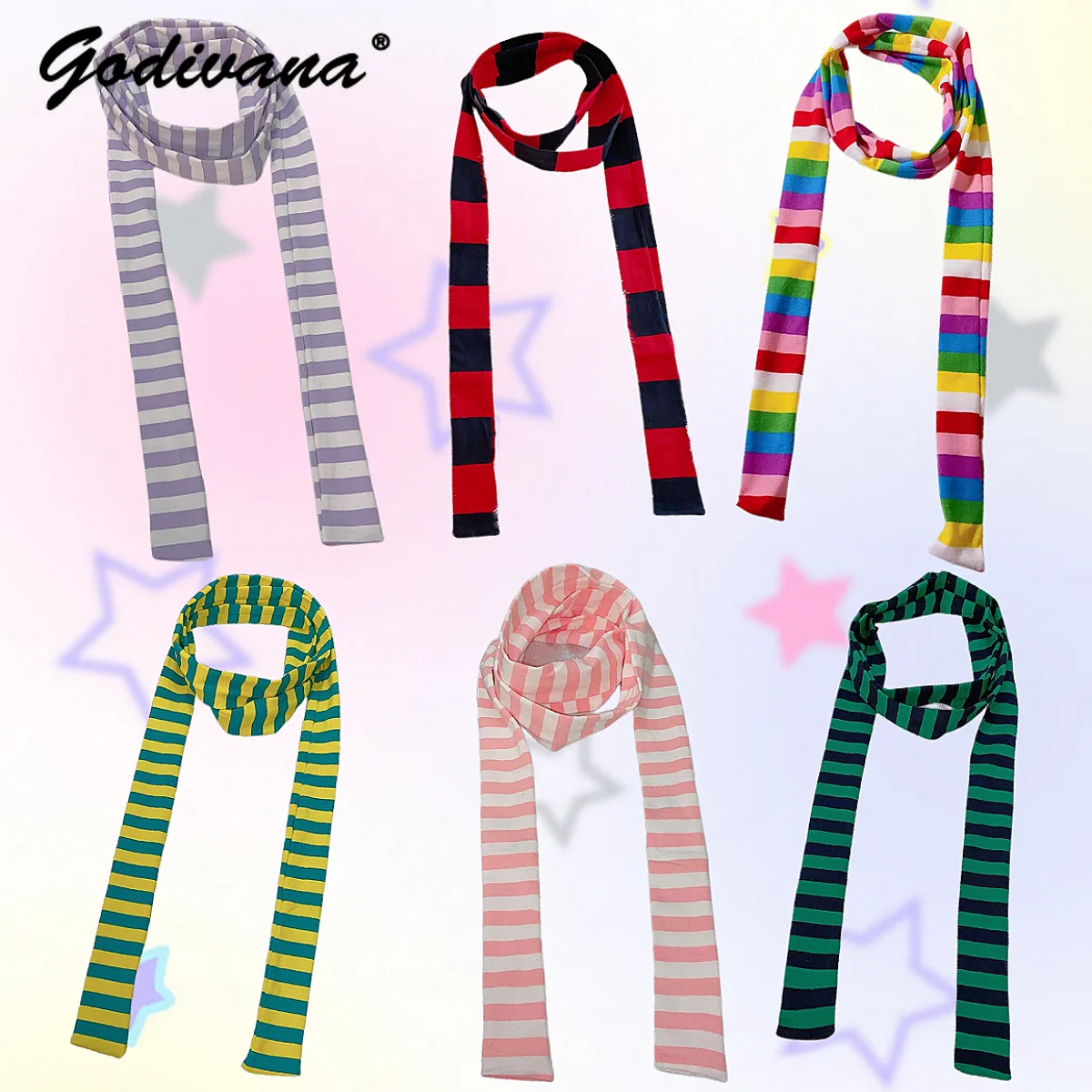 INS Striped Y2K Hot Girl Dopamine Girl Sub-Culture Colorful Striped Scarf Fashion Decorative Style Thin Scarf Spring and Autumn