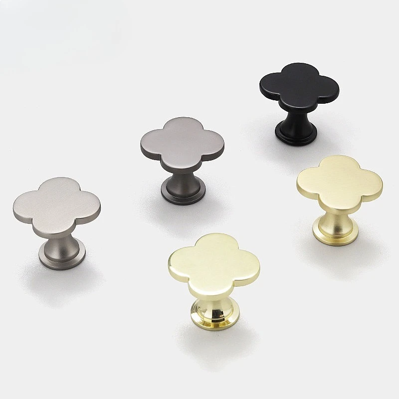 Eucalyptus Four-Leaf Clover Colorful Single Hole Cabinet Handle Nordic Gold Zinc Alloy Pull
