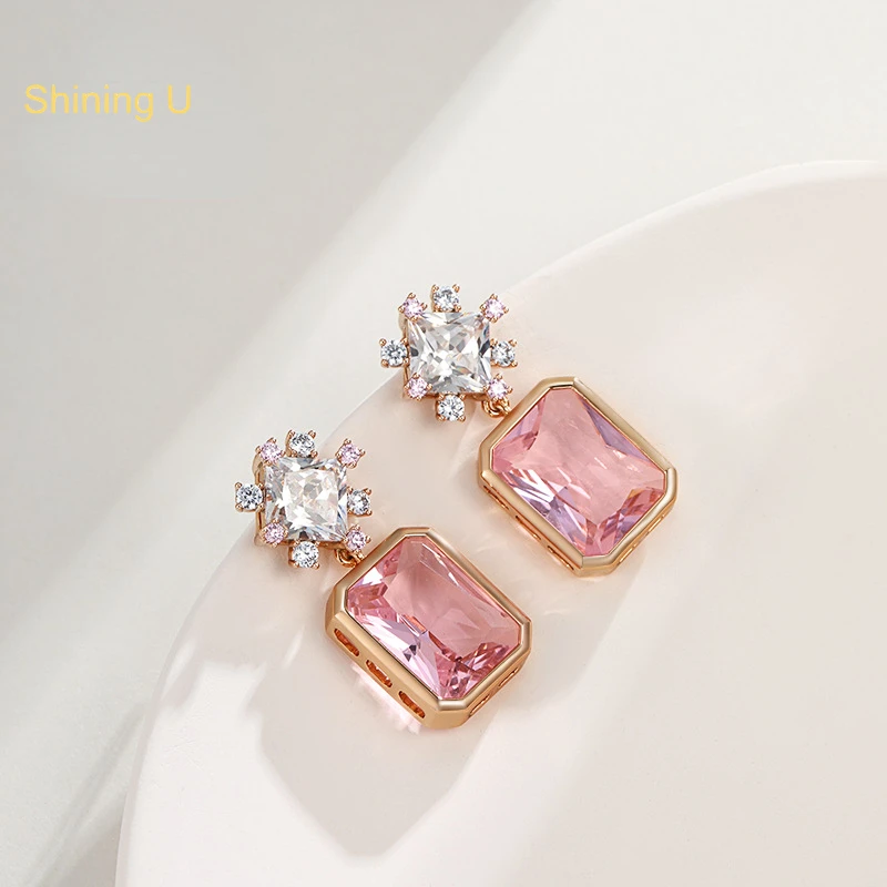 

Shining U Colored Gems Geometric Square Synthetic Stone Dangle Earrings for Women Fashion Jewelry Party