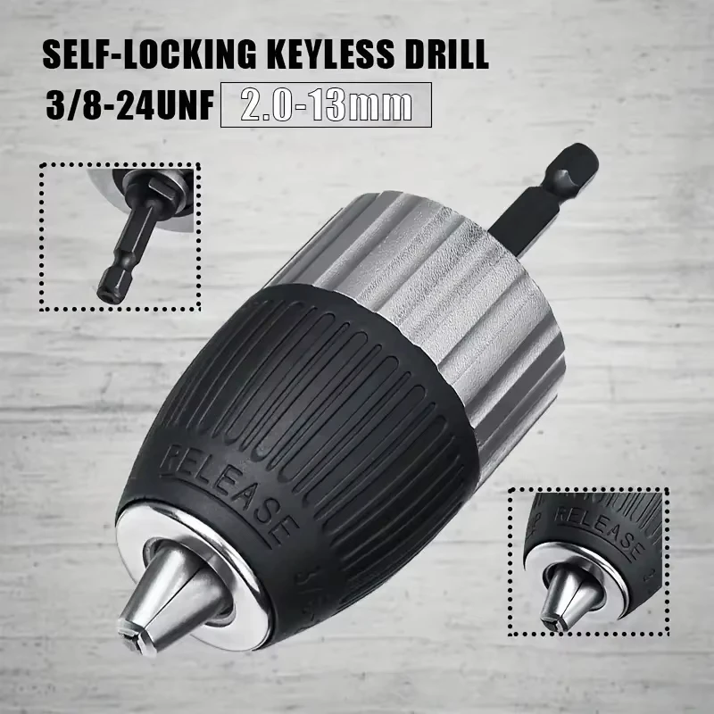 2-13mm 3/8-24UNF Multi-functional Hex Shank Keyless Drill Chuck Heavy Duty Impact Driver Quick Change Adapter Hand Tools