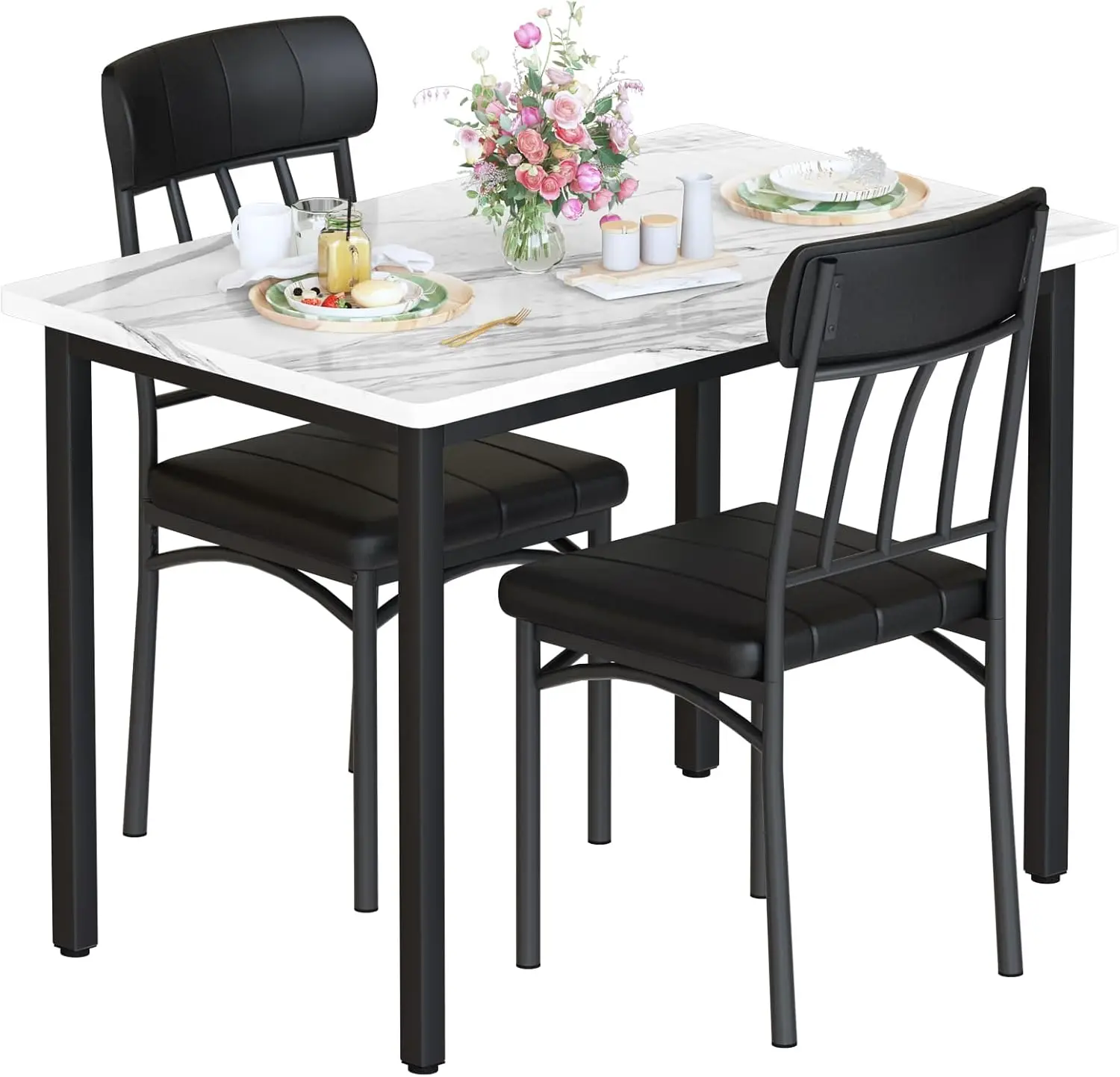 3-piece dining table set, small industrial kitchen dining table and 2 chairs, kitchen breakfast table