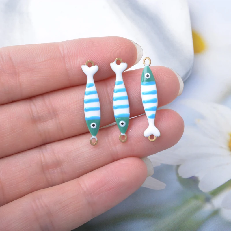 6 Stück Meereslebewesen Lange Fisch-Halsketten-Anhänger aus Kupfer, beidseitig emailliert, Schlüsselanhänger, Fisch-Charms, DIY-Schmuckzubehör – Detail 6