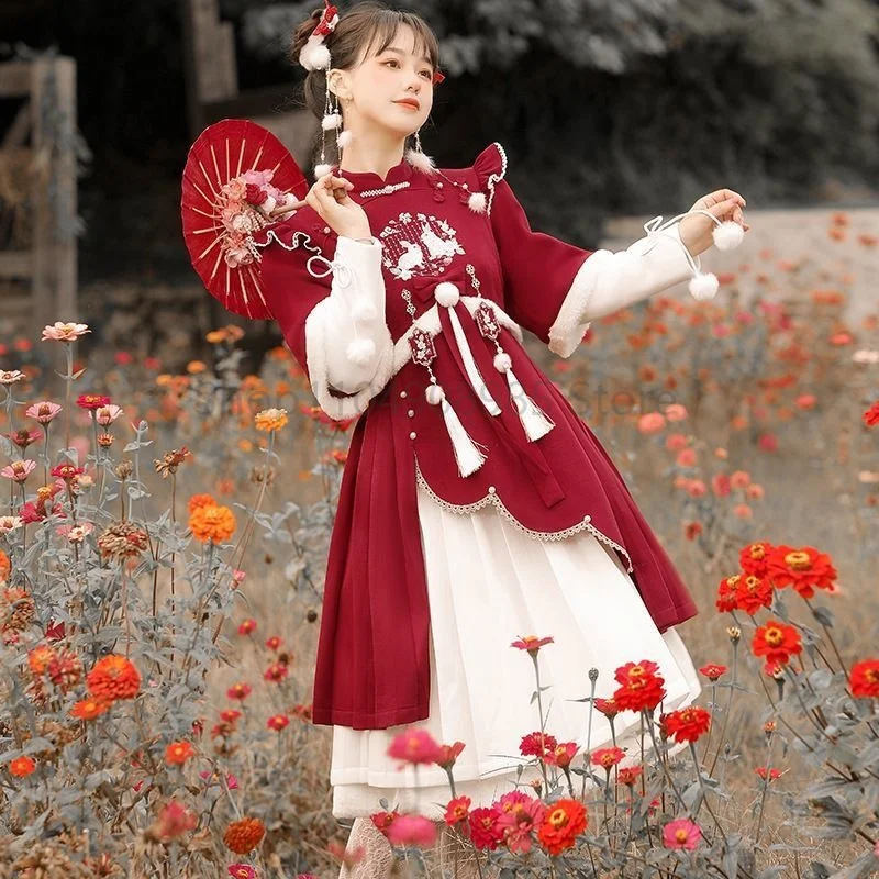 

2025 New Winter New Year Chinese Element Lolita Full Set Costume Thickened Christmas Dress Red Hanfu hot