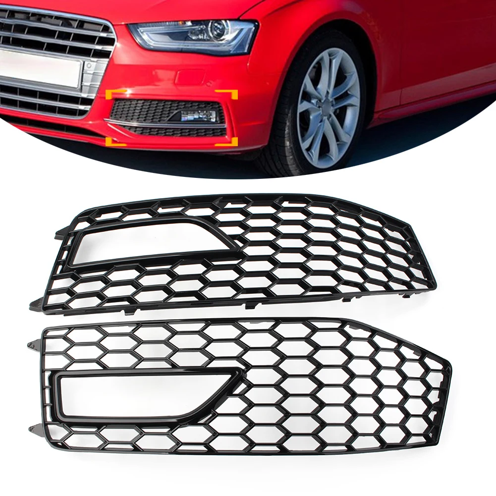 1 Pair Black Car Honeycomb Mesh Front Bumper Fog Light Grille Cover Accessories For Audi A4 B8.5 S-line S4 RS4 2013 2014 2015